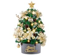 Joyhoop Mini Arbol de Navidad 60 cm, 24inch Pequeño Árbol de Navidad Artificial de Mesa, con árbol de delantal Piñas Estrellas Adornos de Navidad, para la Decoración del Hogar de la Fiesta de Navidad.