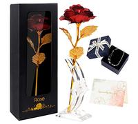 Joyhoop Rosa Eterna, Rosa Sant Jordi Roja con Base y Tarjeta de Felicitación, Rosa San Valentin Regalos Mujer, caja Sant Jordi Regalo para Esposa Mama, Flores San Valentin Regalo Originales para Mujer