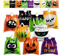 JOYIN 108 bolsas de dulces con cordón de Halloween, pequeñas bolsas para regalos de fiesta, bolsas de plástico con 9 diseños de personajes, bolsas de aperitivos de Halloween para suministros de fiesta