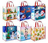 JOYIN 12 Bolsas de Asas Grandes Navideñas de 34 x 35cm Bolsas Reutilizables para Compras Navideñas, Bolsas de Regalos para Fiestas de Navidad