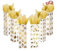 JOYIN 12 Bolsas de Navidad para Botellas de Vino con Papel de Seda y Etiquetas de Nombre, 6 Diseños de Impresión Navideña para Decoración de Fiestas, Amantes Los licores y bebedores regalos de regalo
