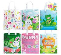 JOYIN 12 bolsas de Pascua de 14.8 x 16.5 pulgadas, bolsa grande de lona, tono crema, regalo, manualidades, golosinas, canasta reutilizable con asas para caza de huevos y recuerdos de fiesta