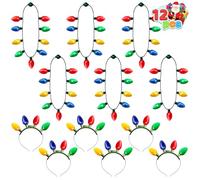JOYIN 12 diademas y collar con luz de Navidad con 6 modos intermitentes, luces LED de Navidad, collar de bombilla para niños, mujeres, hombres, suministros de fiesta de Navidad, accesorios