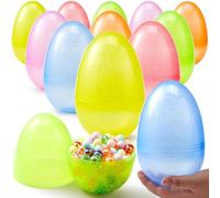 JOYIN 12 huevos de Pascua jumbo de plástico transparente de 17,7 cm, 6 colores surtidos con purpurina para rellenar, golosinas recuerdos de fiesta de Pascua cestas de caza, premios para el aula