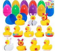 JOYIN 12 Paquetes de Huevos de Pascua Rellenos de Patos de Goma, Caza de Huevos de Pascua, Relleno de Cestas para la Fiesta de Pascua de los Niños, Suministros para Premios en el Aula.