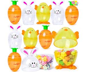 JOYIN 12 Pcs Huevos de Pascua de 10 cm con Forma de Conejito, Animales Novedosos Temáticos de Pascua para la Búsqueda de Huevos de Pascua, Relleno de Canastas, Regalos de Pascua