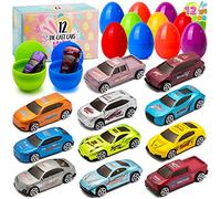 JOYIN 12 pcs Huevos de Pascua Rellenos de Mini Coche y Die-Cast