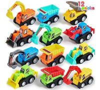 JOYIN 12 Piezas Vehículos de Juguete Pull-Back, camion Juguete, Coches Juguete para niños 2 3 4 Años, Modelos de Mini Camiones, Camión Excavador, Tractores, Juguetes para niños y niñas
