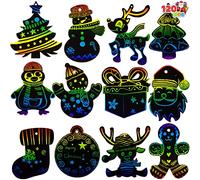 JOYIN 120 Adornos de Navidad para Rascar, Kit de Manualidades de Papel Arcoíris, Adorno Colgante Navideño para Niños