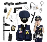 JOYIN 14 Pcs Policía Pretend Play Juguetes, Accesorios de Disfraces con Sombrero y Traje de Uniforme, Equipo de Policía para Halloween Dress Up Party, Juegos de Rol