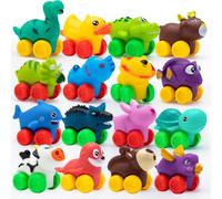 JOYIN 16 Piezas Coches de Animales, Juego de Coches de Goma Suave, Mini vehículos de Juguete para bebés, Coches de Juguete para baño para niños y niñas, Regalo de cumpleaños de Navidad para bebés