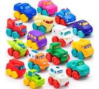 JOYIN 16 Piezas Coches de Dibujos Animados, Juego de Coches de Goma Suave, Mini vehículos de Juguete para bebés, Coches de Juguete para baño para niños y niñas, Regalo de cumpleaños de Navidad