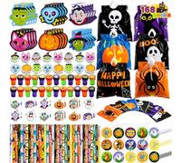 JOYIN 168 Pcs 24 Paquetes Set de Papelería Manualidades y Arte de Halloween, Regalo de Truco o Trato para Niños, Bolsa, Blocs de Botas, Sellos, Lápices, Pegatinas y Tatuajes Temporales