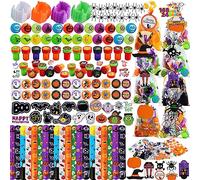 JOYIN 168 piezas Juego de papelería de Halloween, 24 Pack Bolsas de Regalo Precargadas con Etiqueta de Regalo, incluye Dientes de Vampiro, Bolas Rebotadoras, Arañas, Halloween Sellos, Pegatinas