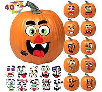 JOYIN 18 Hojas Pegatinas de Decoración Calabaza de 40 Caras en 12 Diseños y Tamaños Diferentes Halloween Truco or Trato Regalos