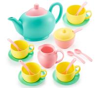JOYIN 18 Pcs Juego de té y Platos de Juguete para Merienda Playact Juguetes de Cocina con Tetera y Tazas para Niños Niñas (Colores al Azar)