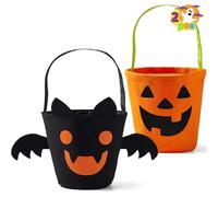 JOYIN 2 bolsas de truco o trato de Halloween, cubo de caramelo de calabaza naranja de 6 x 9 pulgadas para truco o trato, cubo de regalo de murciélago reutilizable negro, cestas de fieltro portátiles