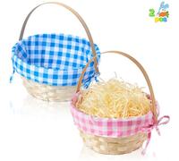 JOYIN 2 cestas tejidas de bambú de Pascua con forro y asa para golosinas de fiesta, picnic, cesta vacía de regalo para niñas y niños, caza de huevos de Pascua (no incluye hierba)