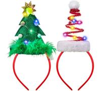 JOYIN 2 Diademas Navideñas Iluminadas con Luces LED en Diseños de Gorro de Papá Noel Elástico y Árbol de Navidad para Fiestas de Navidad (TAMAÑO ÚNICO PARA TODOS)