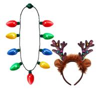 JOYIN 2 piezas collar LED de Navidad y diadema de reno, collar de Navidad con luz con 9 bombillas, tocado de Navidad accesorios de disfraz de Navidad y fiestas navideñas Navidad detalles de fiesta de