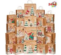 JOYIN 24 Bolsas de Papel de Navidad Kraft Marrón Bolsas de Regalo con Asa para Chocolates Dulces y Otros Pequeños Regalos, 3 tamaño de diferencia