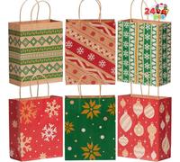 JOYIN 24 bolsas de papel kraft de Navidad con asas para regalos de Navidad, fiestas de envoltura, decoraciones de regalos gigantes (rojo + verde, 9 x 7.3 x 3.3 pulgadas)