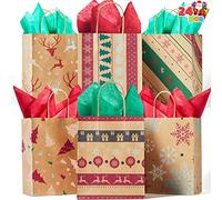 JOYIN 24 bolsas de regalo con 6 diseños diferentes de Navidad, bolsas de regalo, bolsas de papel kraft para Navidad, paquete de regalo, accesorios de fiesta