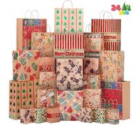 JOYIN 24 Bolsas de regalo de Kraft tamaños con manijas de hilo para la decoración de envoltura presente de vacaciones de Navidad, bolsas de regalos kraft, decoración de bolsas de regalos