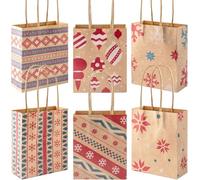JOYIN 24 bolsas de regalo de Navidad de papel kraft con asas, reutilizables, para envolver regalos de Navidad, 13,3 cm x 10,8 cm x 5 cm