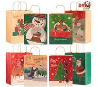 JOYIN 24 bolsas de regalo de Navidad de papel kraft con asas Twine, 25,4 x 33 x 12,7 cm grandes bolsas de regalo de Navidad para envolver regalos de vacaciones, Bolsas de Navidad Goodie, Bolsas de