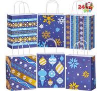 JOYIN 24 bolsas de regalo de papel kraft de Navidad, bolsas de regalo para aulas y recuerdos de fiesta, recuerdos de fiesta y suministros de decoración (azul, 9 x 7.3 x 3.3 pulgadas)