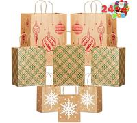 JOYIN 24 bolsas de regalo de papel kraft de Navidad de varios tamaños, bolsas de papel reutilizables con asas para fiestas, cumpleaños, festivales, aulas, dulces y recuerdos de fiesta