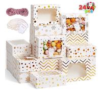 JOYIN 24 cajas de galletas de Navidad, cajas de regalo de lámina dorada con ventanas de 9 x 6.2 x 3 pulgadas, caja de regalo de panadería para Navidad, fiestas, pasteles, cupcakes, galletas, brownies,