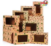 JOYIN 24 Cajas de Galletas de Navidad con Ventana, Cajas de Regalo para Donut y Galletas, Cajas de Panadería Marrón Kraft con 3 diseños para Pasteles, Cupcakes, 22,2 x 14,2 x 7 cm