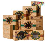 JOYIN 24 cajas de galletas navideñas de Kraft Kraft con ventana 8.5 "x 5.75" x 2.75 ", trate a cajas con 3 diseños para pasteles, pastelitos, brownies, regalos, donas y galletas, panadería marrón