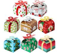 JOYIN 24 cajas de regalo de Navidad 3D con lazo para cajas de papel de regalo de Navidad, suministros de fiesta de aula escolar, cajas de cartón para galletas de dulces (3.75 x 3.75 x 3.1 pulgadas)