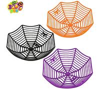 JOYIN 3 cestas de plástico grandes de telaraña de Halloween, cuencos de plástico para truco o trato, cuencos para sostener dulces con temática de Halloween, aula, suministros de fiesta