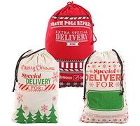 JOYIN 3 Paquetes de Bolsas de Regalo para Navidad, Saco de Arpillera de Papá Noel con Cordón de 66 x 48 cm para Almacenamiento de Paquetes Grandes de Navidad