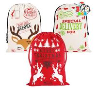 JOYIN 3 Paquetes de Bolsas de Regalo para Navidad, Saco de Arpillera de Papá Noel con Cordón de 66cm x 48cm para Almacenamiento de Paquetes de Navidad Grandes