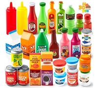 JOYIN 30 Piezas de Juguetes de Comida de plástico para niños, latas de comestibles, Accesorios de Cocina de Juego de simulación, Comida Falsa, Regalos para niños y Juguetes de Interior