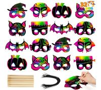 JOYIN 32 Máscaras para Arañazos de Halloween Con 8 Diseños - Libro de Actividades, Truco o Trato, Regalos y Suministros para Fiesta
