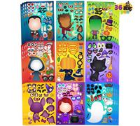 JOYIN 36 Hojas de Pegatinas para Hacer Sus Propios Personajes de Halloween, Pegatinas Mezcla y Combinación con Diseño de Cuerpo Completo Vampiro, Bruja, Frankenstein, Fantasma Artesanía para Niños