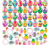 JOYIN 36 huevos de Pascua con diferentes juguetes, relleno de cestas de Pascua para niños, búsqueda de huevos de Pascua, regalos de fiesta de Pascua, accesorios de premios para el aula