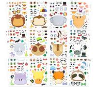 JOYIN 36 Pcs de Caras Adhesivas, Haz Tu Propio Animal Salvaje y Combina Animales en Hojas Adhesivas, Regalos de Cumpleaños y Fiestas para Niños 3+(Animal Salvaje)