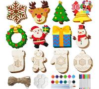 JOYIN 36 piezas de adornos colgantes de madera de Navidad, adornos de madera en blanco sin terminar para pintar para niños, artes y manualidades de Navidad a granel, decoraciones de bricolaje, juego