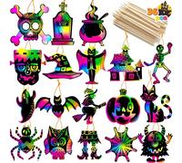 JOYIN 36 piezas de papel para rascar de arcoíris de Halloween con 18 diseños de canastas para manualidades, fiestas, juegos, actividades de Halloween