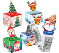 JOYIN 4 cajas de dinero de Navidad para dinero en efectivo, cajas de regalo sorpresa para dinero, cajas de dinero de Navidad, vacaciones, cumpleaños, cajas de dinero con 200 bolsas transparentes para