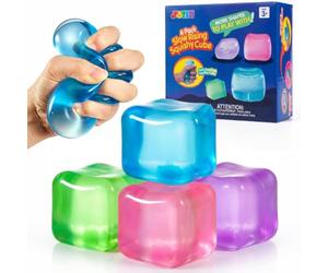 JOYIN 4 piezas de cubo de estrés, bola de estrés en forma de cubo, cubo de 5 cm de juguete antiestrés de alta compresión, juguetes sensoriales con forma de retorno lenta para adultos, regalos de