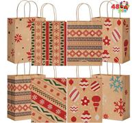 JOYIN 48 bolsas de regalo de papel kraft de Navidad de 7 x 9 x 3.5 pulgadas para regalos, decoración de suministros de fiesta, bolsas de dulces de Navidad, aulas y recuerdos de fiesta