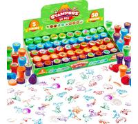 JOYIN 50 Piezas Sello De Dinosaurios Multicolor, Sello Bolsillo Fiestas, Juguete para Niños, Set Regalo 3 Años, 5 Colores, 50 Diseños